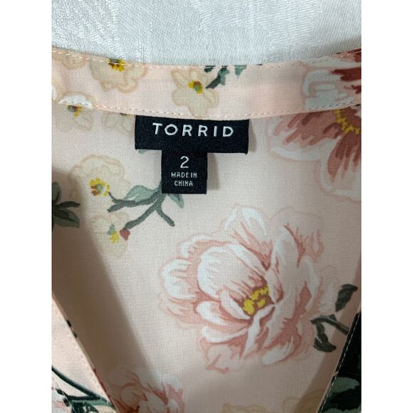 Torrid Tunic 2 2X Pink Green Floral Sheer Hi Lo Peplum Cottagecore Babydoll - Picture 6 of 11
